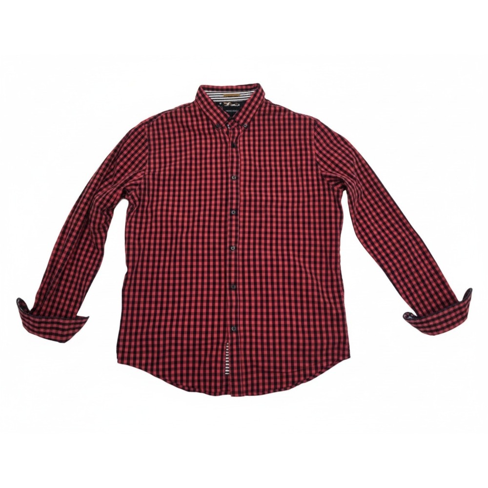 Denim & Flower Ricky Singh Button Up Shirt Mens Large Long Sleeve Red/Blk Check